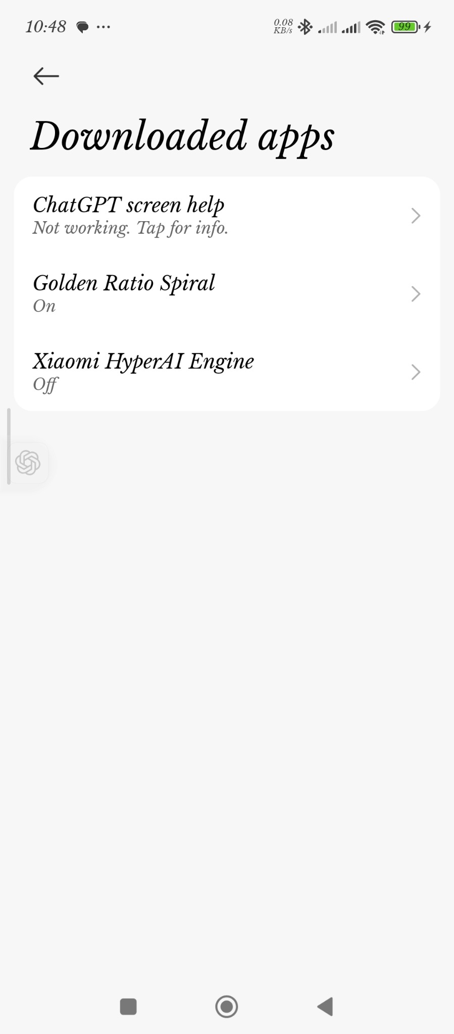 Xiaomi Downloaded apps showing Golden Ratio Spiral On