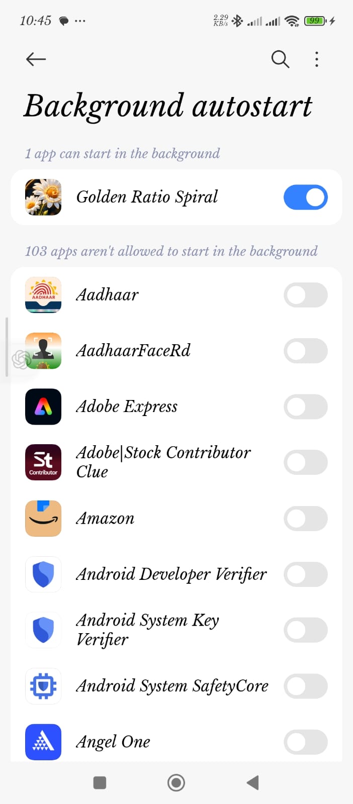 Xiaomi background autostart settings screenshot