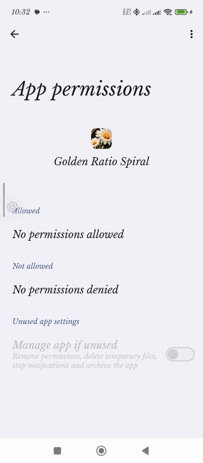 Xiaomi regular App permissions screen